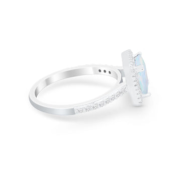 Halo Princess Cut Wedding Ring Lab Created White Opal 925 Sterling Silver